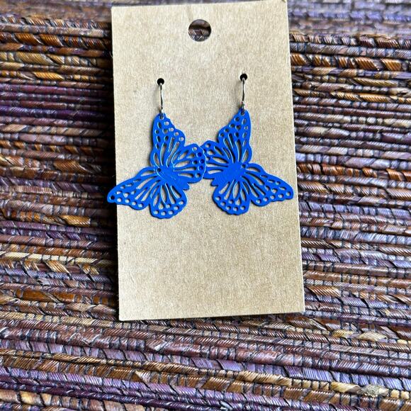 BOGO FREE BLUE LASER CUT OUT BUTTERFLY EARRINGS - Picture 1 of 4